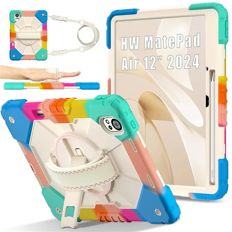 For Huawei MatePad Air 12 (2024) Case Kickstand Silicone+PC Tablet Cover with Shoulder Strap