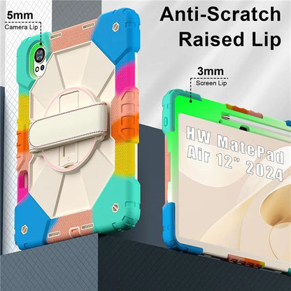 For Huawei MatePad Air 12 (2024) Case Kickstand Silicone+PC Tablet Cover with Shoulder Strap