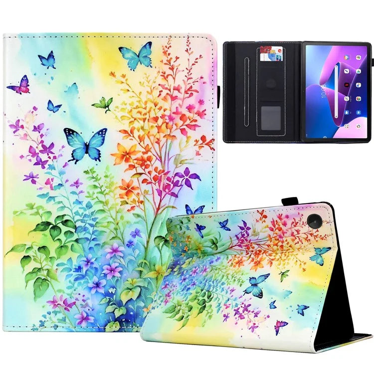For Lenovo M10 Plus Case Pattern Printing Card Holder Leather Tablet Stand Cover