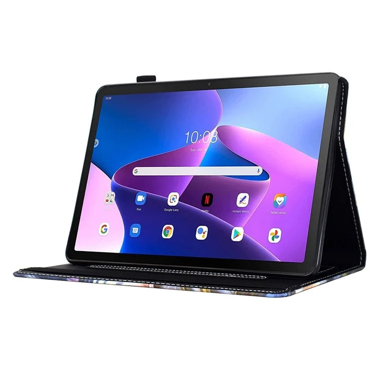 For Lenovo M10 Plus Case Pattern Printing Card Holder Leather Tablet Stand Cover