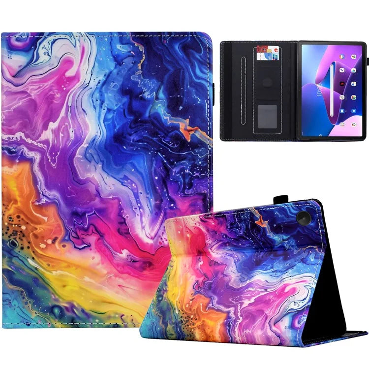 For Lenovo M10 Plus Case Pattern Printing Card Holder Leather Tablet Stand Cover
