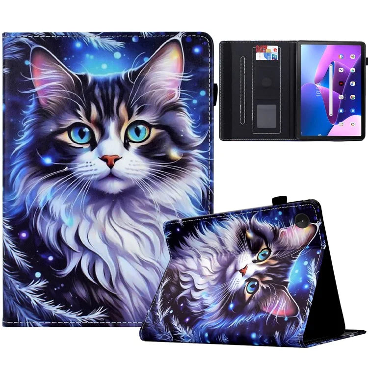 For Lenovo M10 Plus Case Pattern Printing Card Holder Leather Tablet Stand Cover