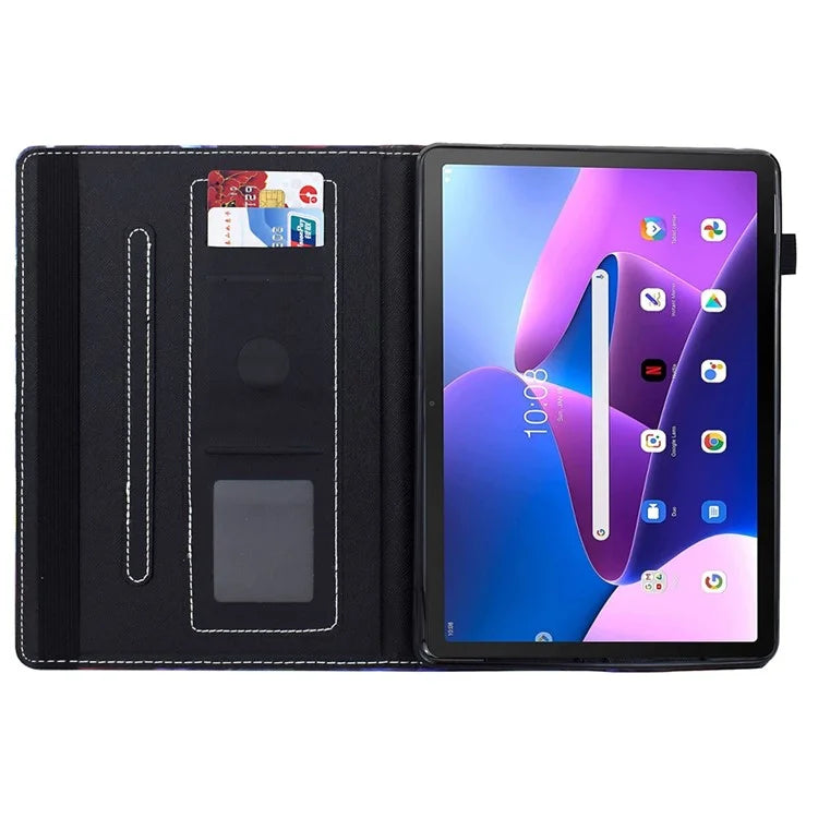 For Lenovo M10 Plus Case Pattern Printing Card Holder Leather Tablet Stand Cover