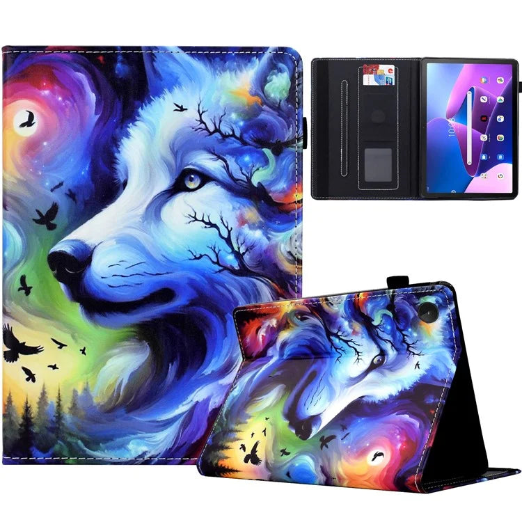 For Lenovo M10 Plus Case Pattern Printing Card Holder Leather Tablet Stand Cover