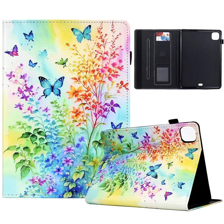 For iPad Pro 11 (2024) Case Pattern Printing Tablet Cover Shockproof Leather Card Holder Stand Case