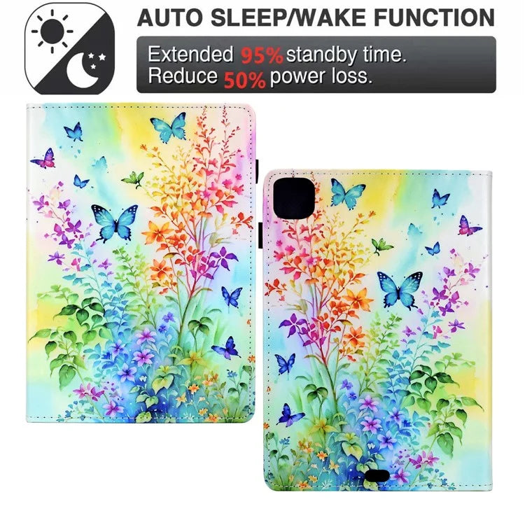For iPad Pro 11 (2024) Case Pattern Printing Tablet Cover Shockproof Leather Card Holder Stand Case