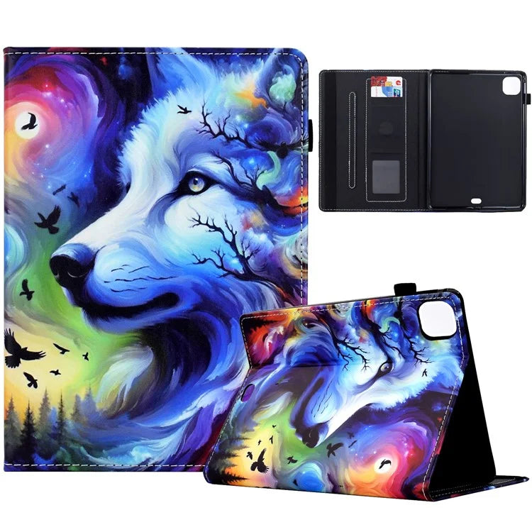 For iPad Pro 11 (2024) Case Pattern Printing Tablet Cover Shockproof Leather Card Holder Stand Case