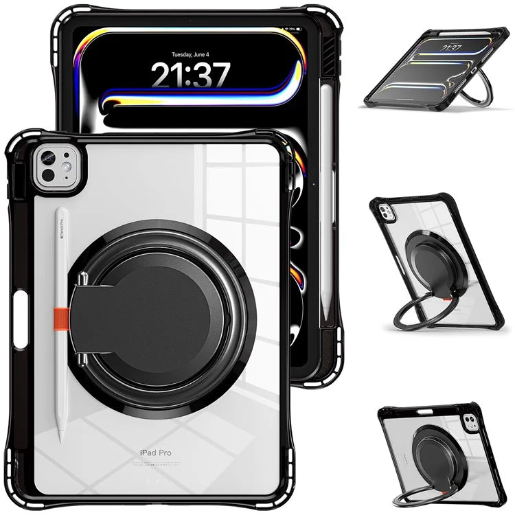 For iPad Pro 11 (2024) Case Rotary Kickstand PC+TPU+Acrylic Tablet Cover