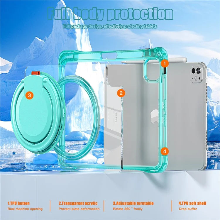 For iPad Pro 11 (2024) Case Rotary Kickstand PC+TPU+Acrylic Tablet Cover