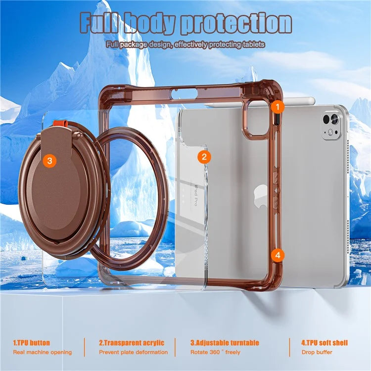 For iPad Pro 11 (2024) Case Rotary Kickstand PC+TPU+Acrylic Tablet Cover