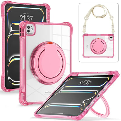 For iPad Pro 11 (2024) Case with Shoulder Strap Rotary Kickstand PC+TPU+Acrylic Tablet Cover
