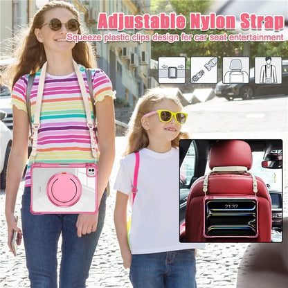 For iPad Pro 11 (2024) Case with Shoulder Strap Rotary Kickstand PC+TPU+Acrylic Tablet Cover