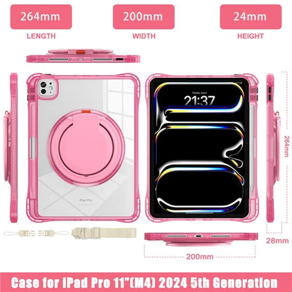 For iPad Pro 11 (2024) Case with Shoulder Strap Rotary Kickstand PC+TPU+Acrylic Tablet Cover