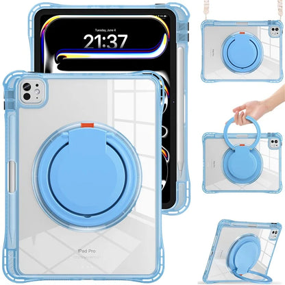 For iPad Pro 11 (2024) Case with Shoulder Strap Rotary Kickstand PC+TPU+Acrylic Tablet Cover