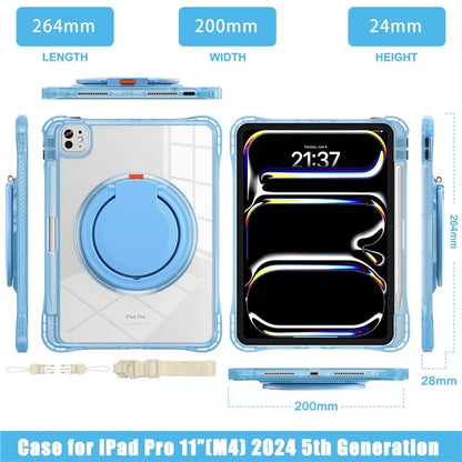 For iPad Pro 11 (2024) Case with Shoulder Strap Rotary Kickstand PC+TPU+Acrylic Tablet Cover