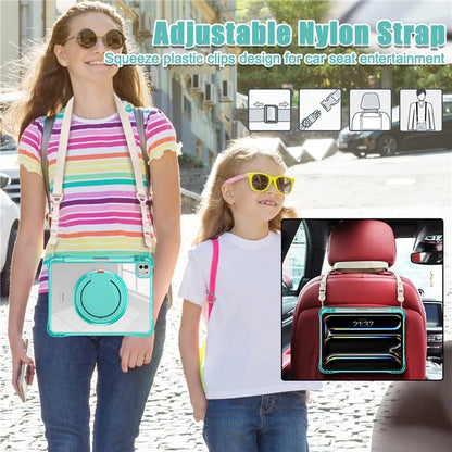 For iPad Pro 11 (2024) Case with Shoulder Strap Rotary Kickstand PC+TPU+Acrylic Tablet Cover