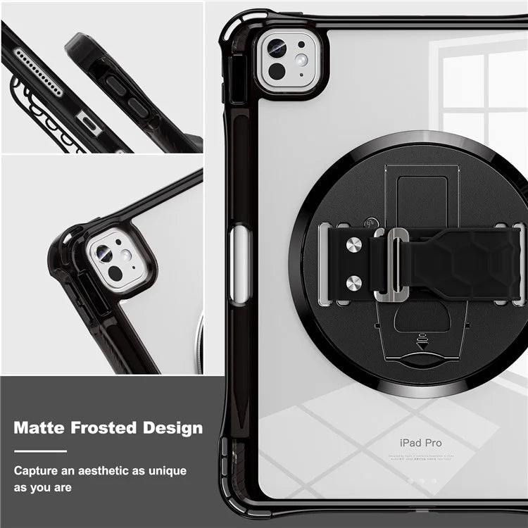 For iPad Pro 11 (2024) Case Hand Strap Kickstand PC+TPU+Acrylic Clear Tablet Cover