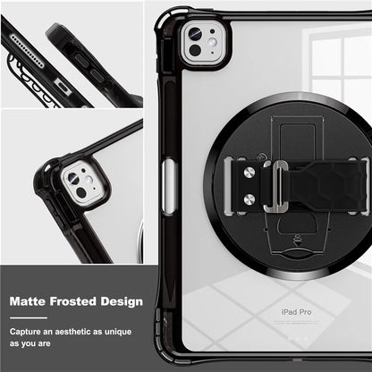 For iPad Pro 11 (2024) Case Hand Strap Kickstand PC+TPU+Acrylic Clear Tablet Cover