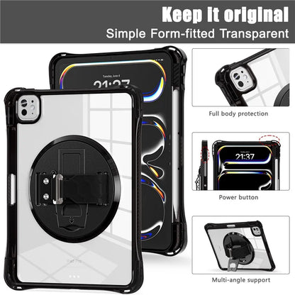 For iPad Pro 11 (2024) Case Hand Strap Kickstand PC+TPU+Acrylic Clear Tablet Cover
