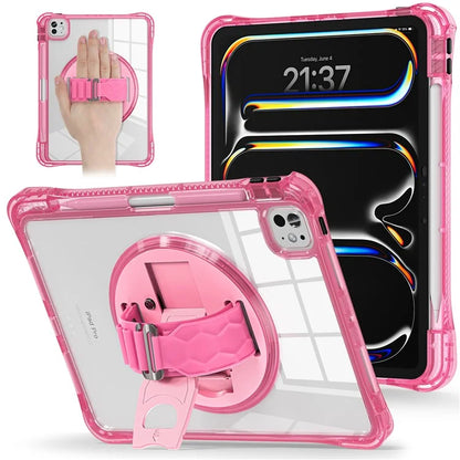 For iPad Pro 11 (2024) Case Hand Strap Kickstand PC+TPU+Acrylic Clear Tablet Cover