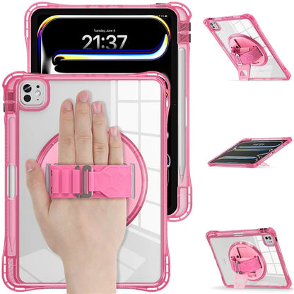 For iPad Pro 11 (2024) Case Hand Strap Kickstand PC+TPU+Acrylic Clear Tablet Cover