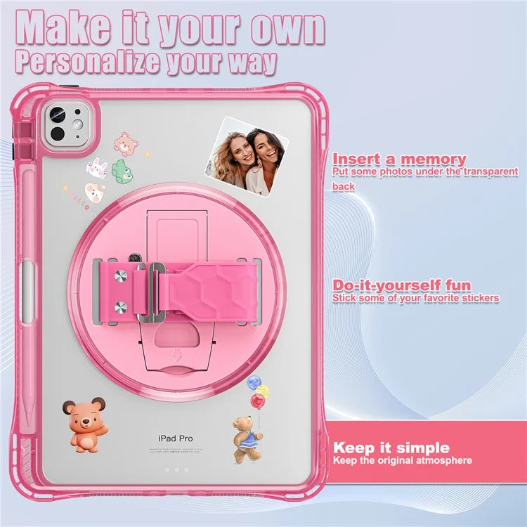 For iPad Pro 11 (2024) Case Hand Strap Kickstand PC+TPU+Acrylic Clear Tablet Cover