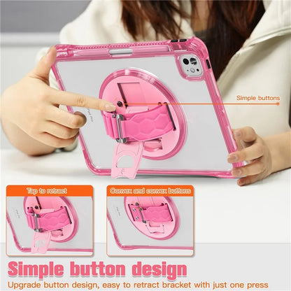 For iPad Pro 11 (2024) Case Hand Strap Kickstand PC+TPU+Acrylic Clear Tablet Cover