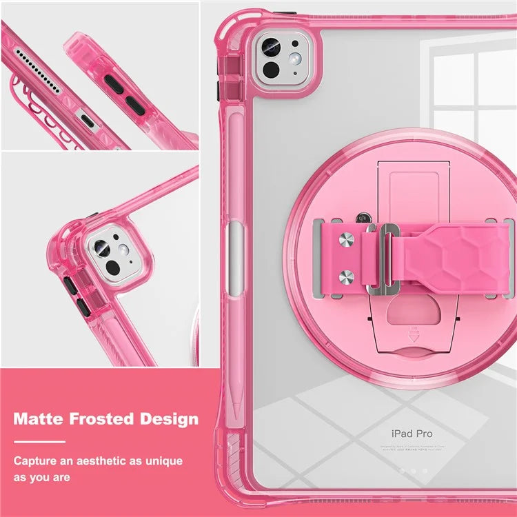 For iPad Pro 11 (2024) Case Hand Strap Kickstand PC+TPU+Acrylic Clear Tablet Cover