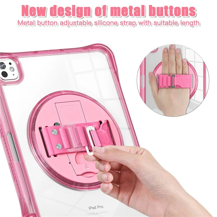 For iPad Pro 11 (2024) Case Hand Strap Kickstand PC+TPU+Acrylic Clear Tablet Cover