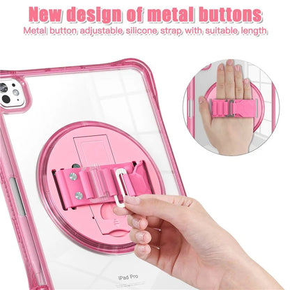 For iPad Pro 11 (2024) Case Hand Strap Kickstand PC+TPU+Acrylic Clear Tablet Cover