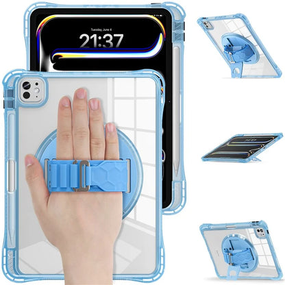 For iPad Pro 11 (2024) Case Hand Strap Kickstand PC+TPU+Acrylic Clear Tablet Cover