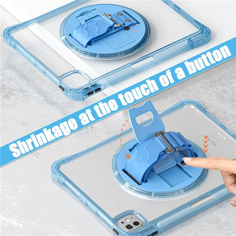 For iPad Pro 11 (2024) Case Hand Strap Kickstand PC+TPU+Acrylic Clear Tablet Cover