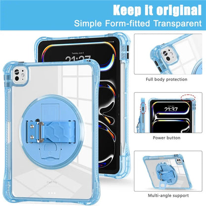 For iPad Pro 11 (2024) Case Hand Strap Kickstand PC+TPU+Acrylic Clear Tablet Cover
