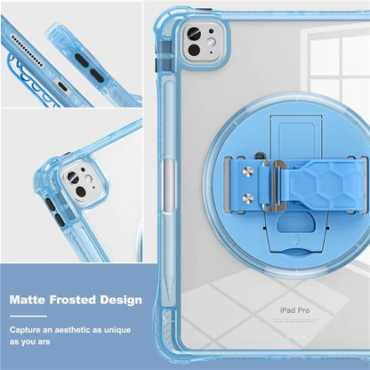 For iPad Pro 11 (2024) Case Hand Strap Kickstand PC+TPU+Acrylic Clear Tablet Cover