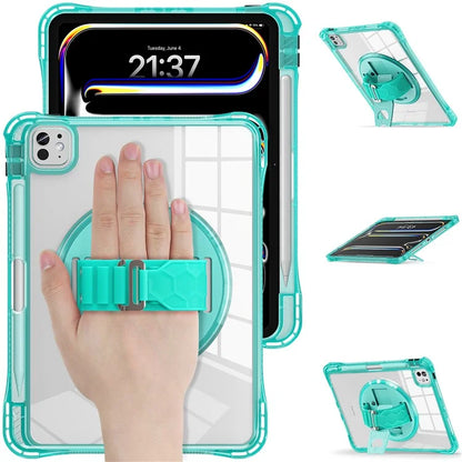 For iPad Pro 11 (2024) Case Hand Strap Kickstand PC+TPU+Acrylic Clear Tablet Cover