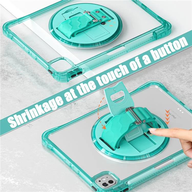 For iPad Pro 11 (2024) Case Hand Strap Kickstand PC+TPU+Acrylic Clear Tablet Cover