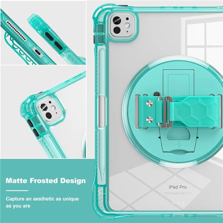 For iPad Pro 11 (2024) Case Hand Strap Kickstand PC+TPU+Acrylic Clear Tablet Cover