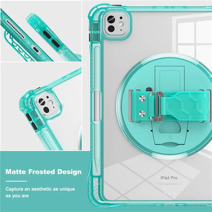 For iPad Pro 11 (2024) Case Hand Strap Kickstand PC+TPU+Acrylic Clear Tablet Cover