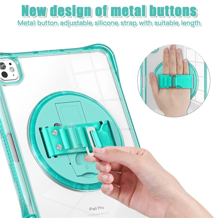 For iPad Pro 11 (2024) Case Hand Strap Kickstand PC+TPU+Acrylic Clear Tablet Cover