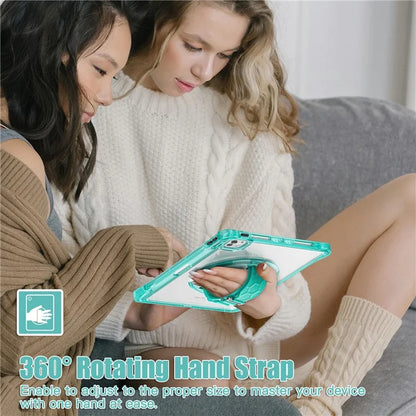 For iPad Pro 11 (2024) Case Hand Strap Kickstand PC+TPU+Acrylic Clear Tablet Cover