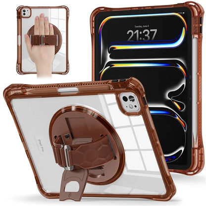 For iPad Pro 11 (2024) Case Hand Strap Kickstand PC+TPU+Acrylic Clear Tablet Cover