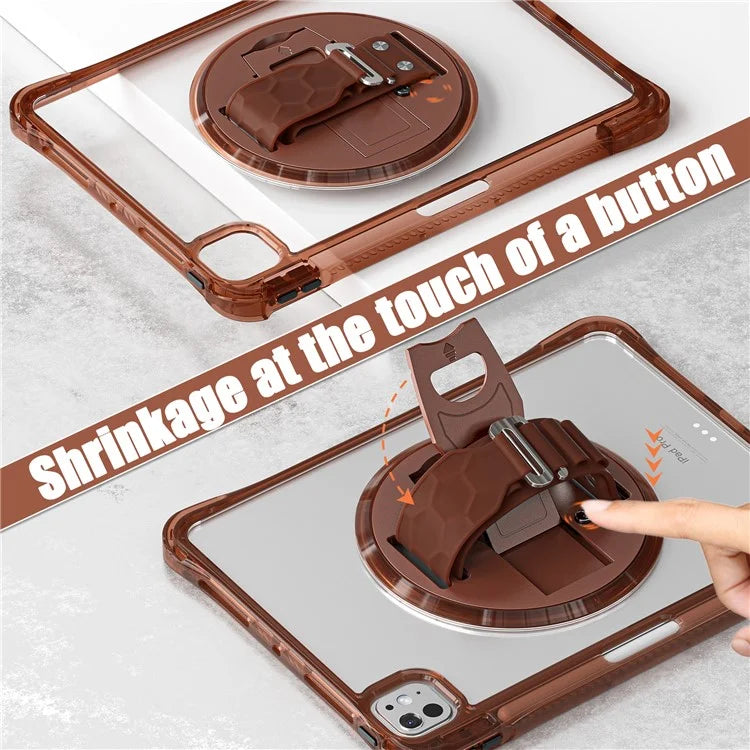 For iPad Pro 11 (2024) Case Hand Strap Kickstand PC+TPU+Acrylic Clear Tablet Cover