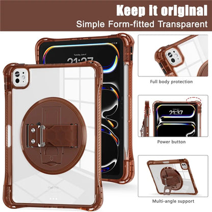 For iPad Pro 11 (2024) Case Hand Strap Kickstand PC+TPU+Acrylic Clear Tablet Cover