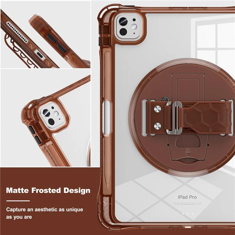 For iPad Pro 11 (2024) Case Hand Strap Kickstand PC+TPU+Acrylic Clear Tablet Cover