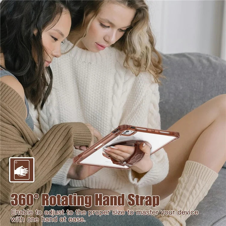For iPad Pro 11 (2024) Case Hand Strap Kickstand PC+TPU+Acrylic Clear Tablet Cover