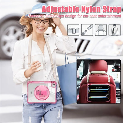 For iPad Pro 11 (2024) Kickstand Case Hand Strap PC+TPU+Acrylic Cover with Shoulder Strap
