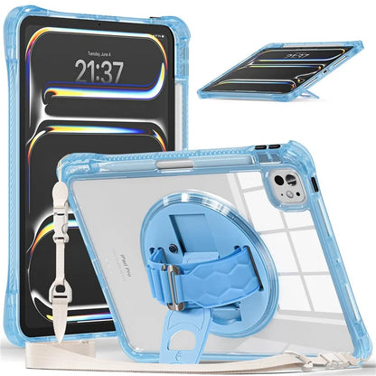 For iPad Pro 11 (2024) Kickstand Case Hand Strap PC+TPU+Acrylic Cover with Shoulder Strap