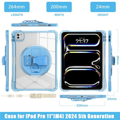 For iPad Pro 11 (2024) Kickstand Case Hand Strap PC+TPU+Acrylic Cover with Shoulder Strap