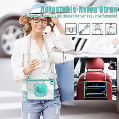 For iPad Pro 11 (2024) Kickstand Case Hand Strap PC+TPU+Acrylic Cover with Shoulder Strap