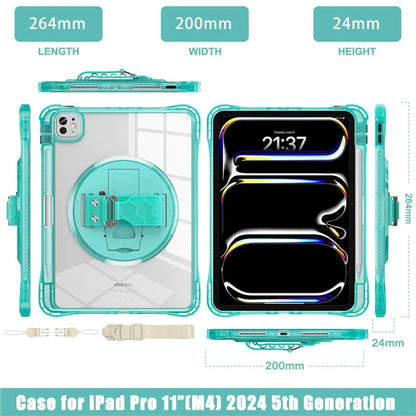 For iPad Pro 11 (2024) Kickstand Case Hand Strap PC+TPU+Acrylic Cover with Shoulder Strap